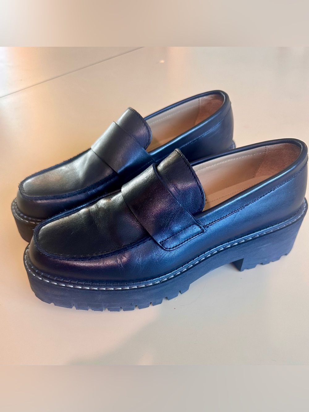 & Other Stories Black Leather Platform Penny Loafers